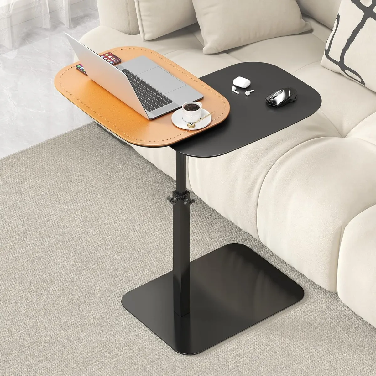 Adjustable Height C Shaped Side Table 360° Swivel - Image 1