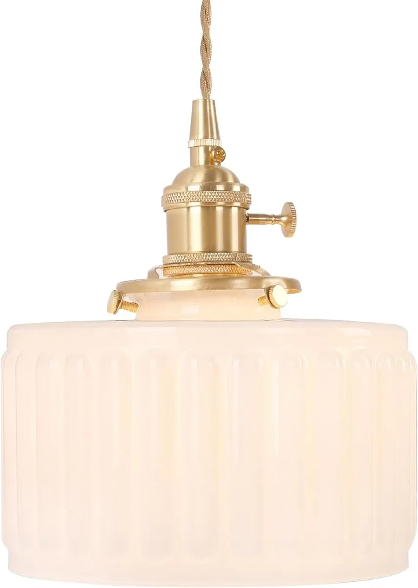 Pendant Light with Striped Glass Lampshade Brass - Image 1
