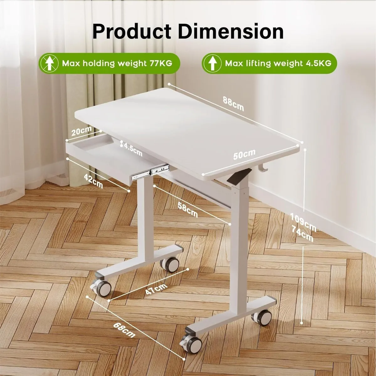 Mobile Standing Desk Pneumatic Height Adjustable - Image 2