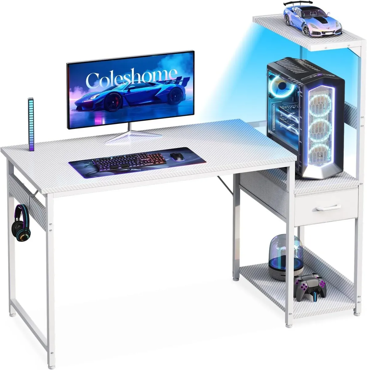 Gaming Desk with LED Carbon Fibre