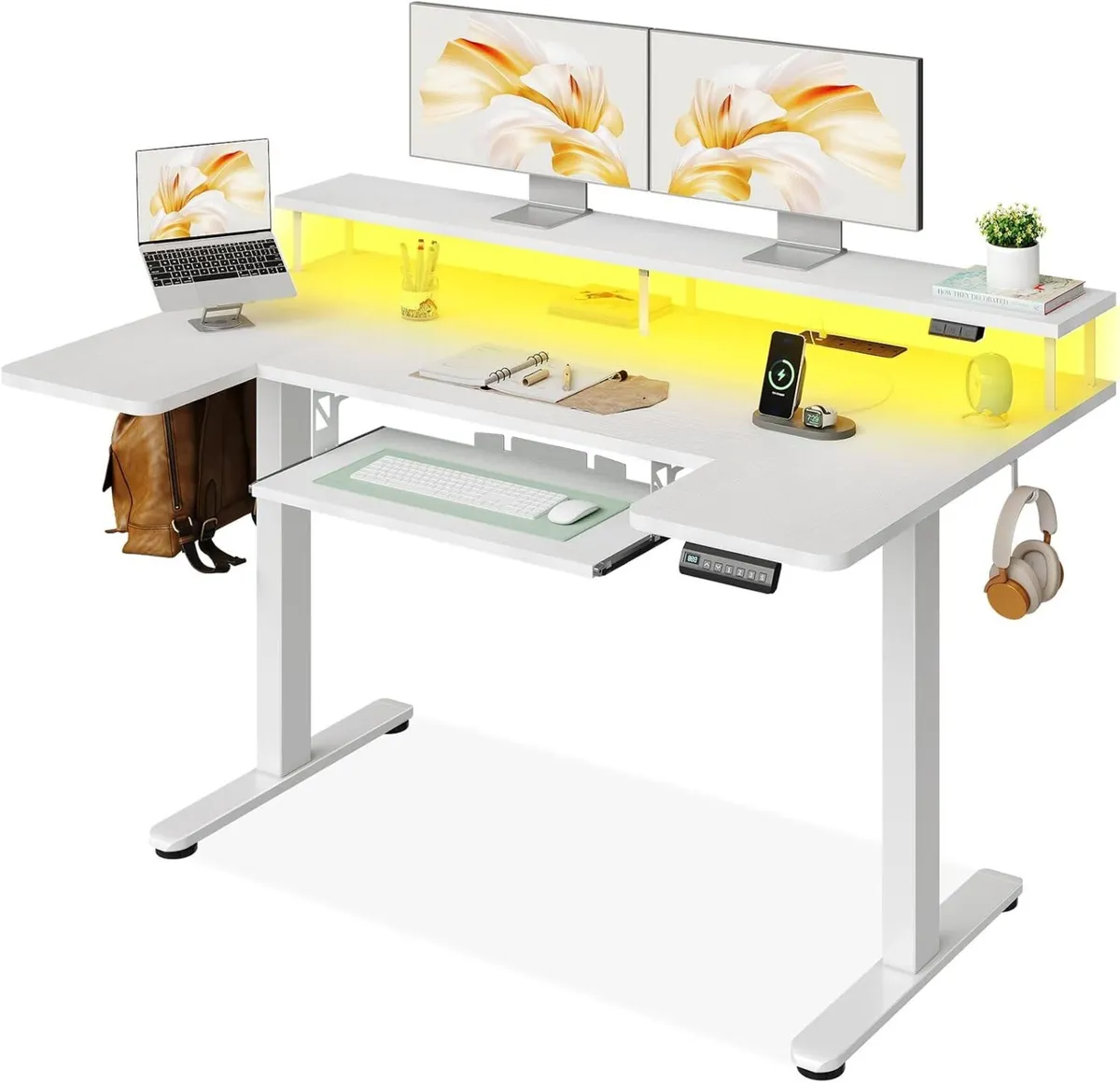 Desk U Shaped with LED Lights Power - Image 1