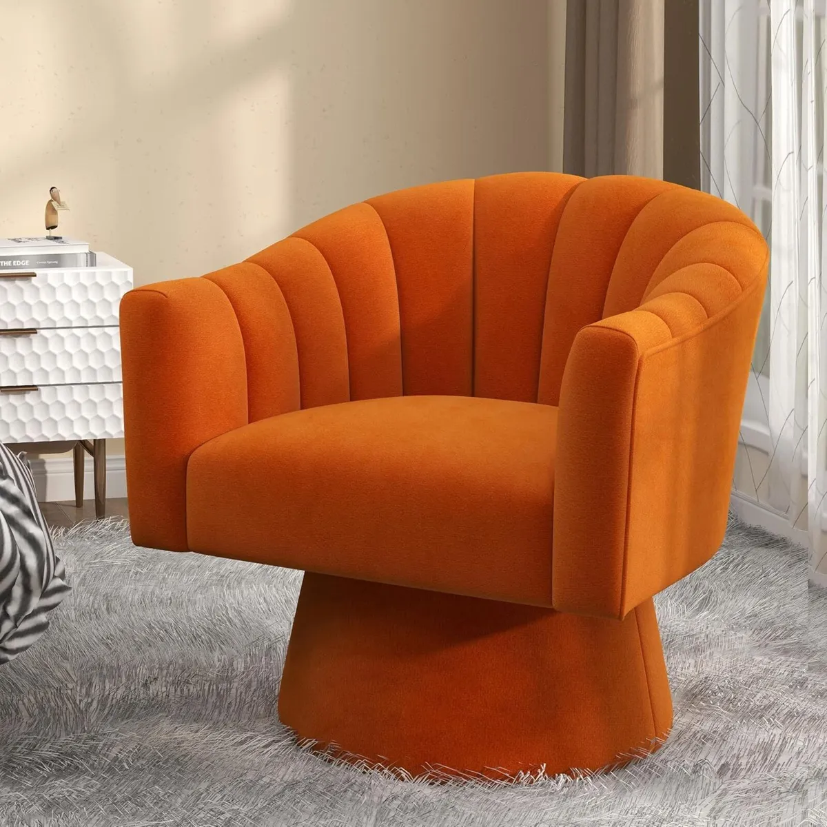 Swivel Accent Chair Upholstered Velvet 360° Barrel - Image 1