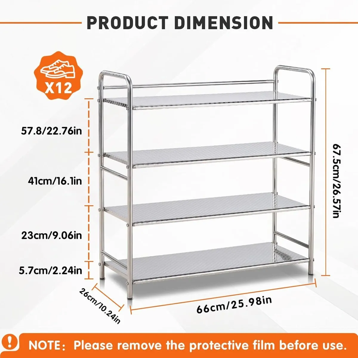 4-Tier Stainless Steel Shoe Rack - Image 2