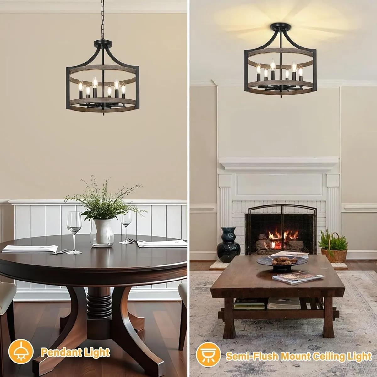 6- Farmhouse Chandelier Rustic Metal Lantern - Image 4