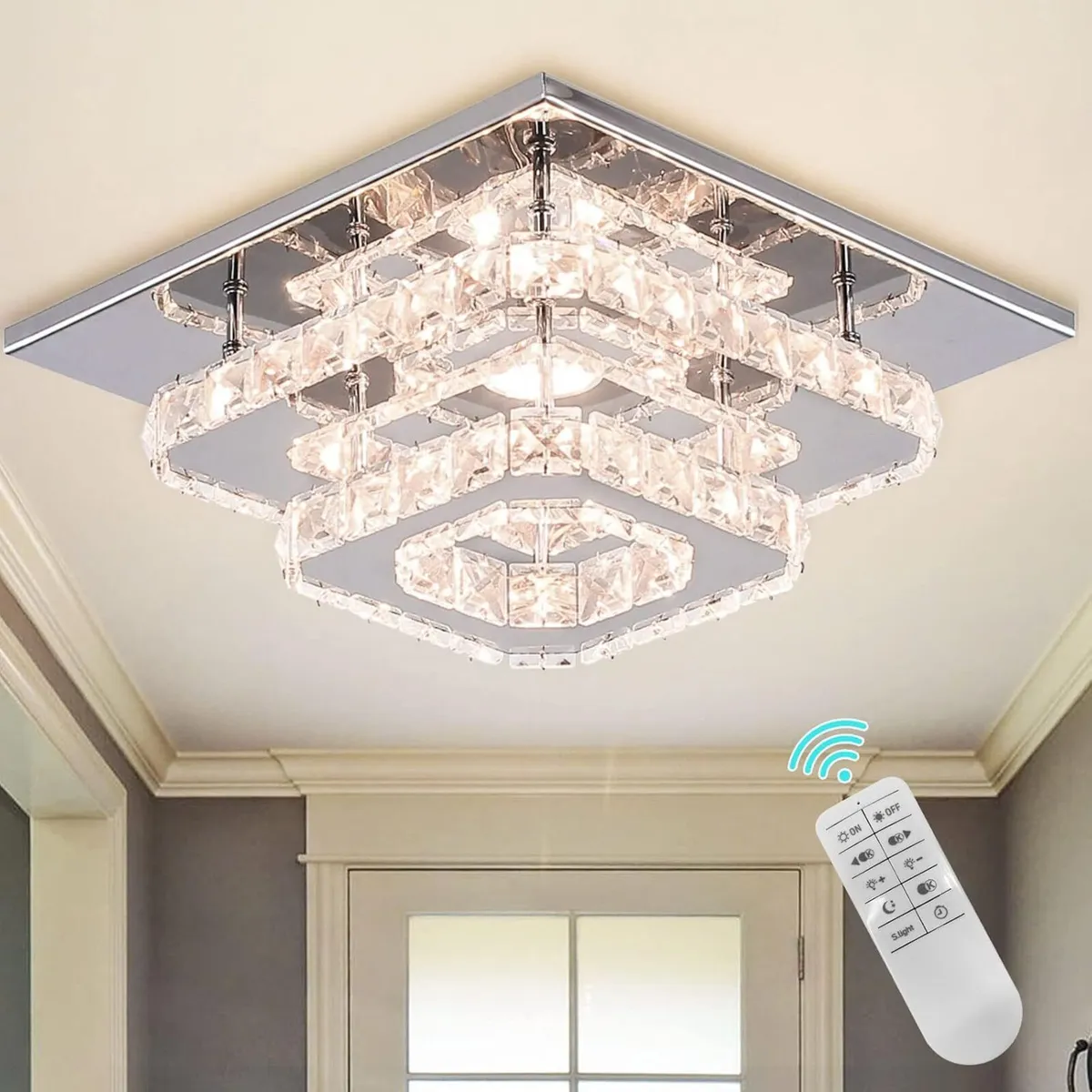 9.8" 2-Tier Square Flush Mount Chandelier Ceiling - Image 1