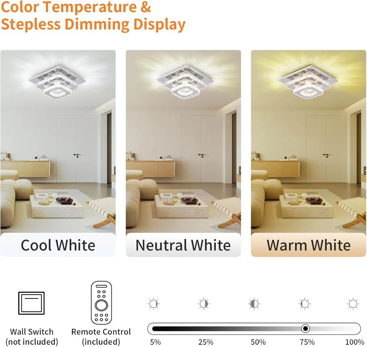 9.8" 2-Tier Square Flush Mount Chandelier Ceiling - Image 3