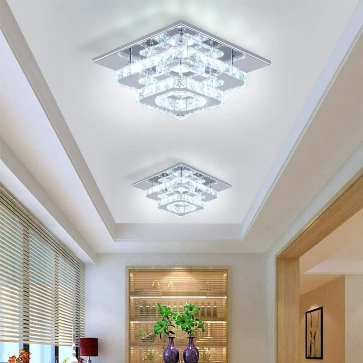 9.8" 2-Tier Square Flush Mount Chandelier Ceiling - Image 4