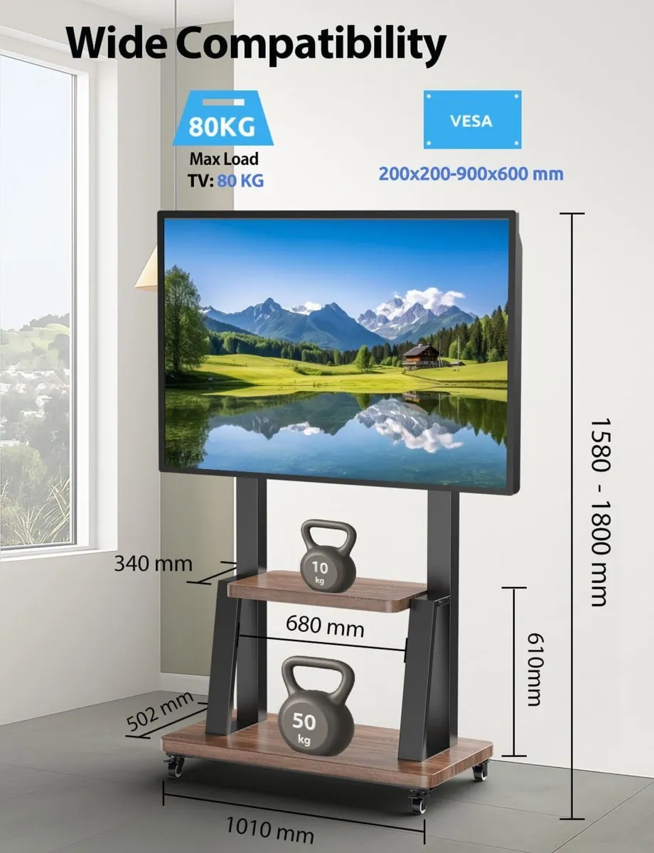 Mobile TV Floor Stand on Wheels for Most - Image 2