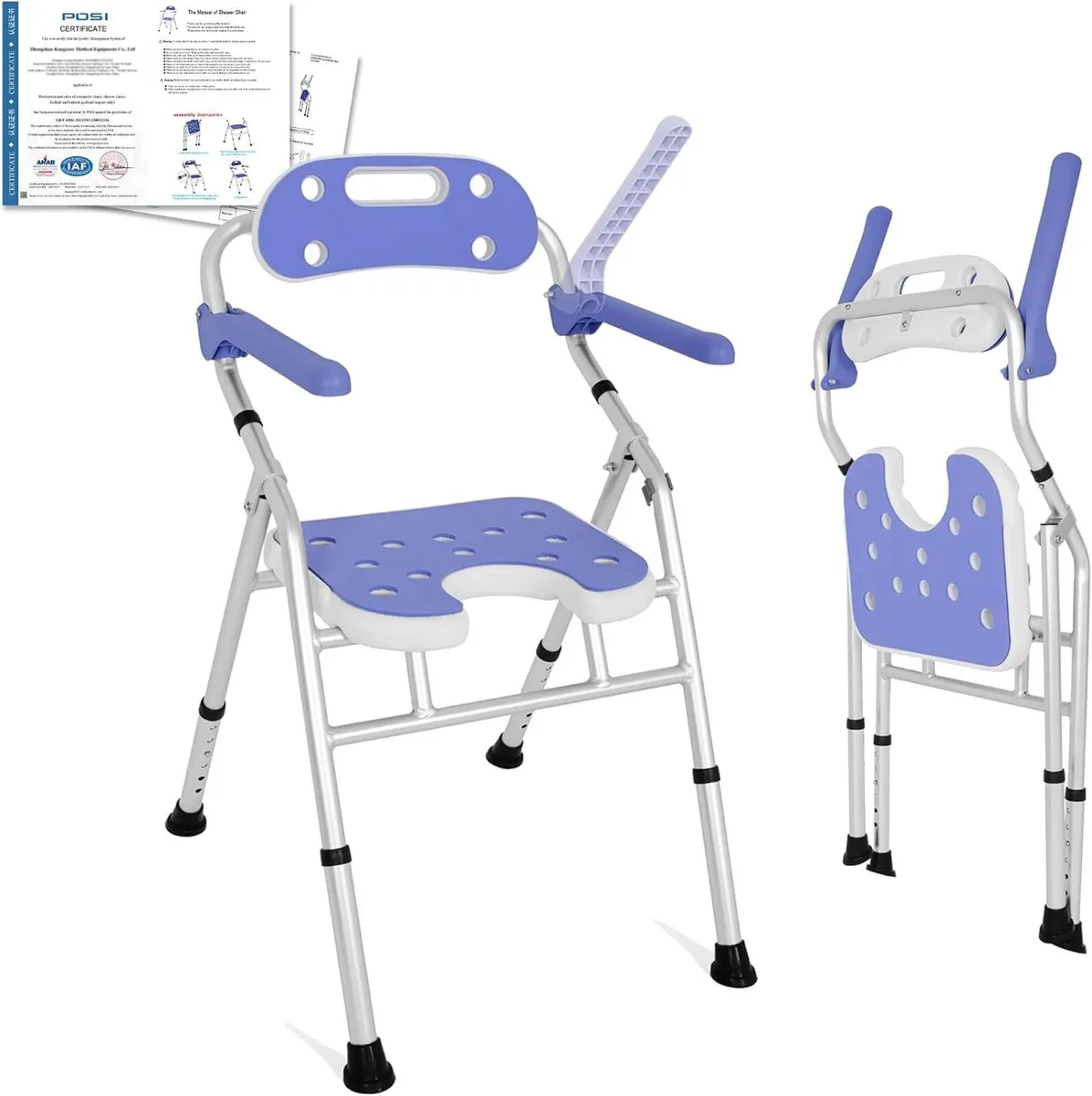 Foldable Shower Chair Bath Stool with Adjustable - Image 1