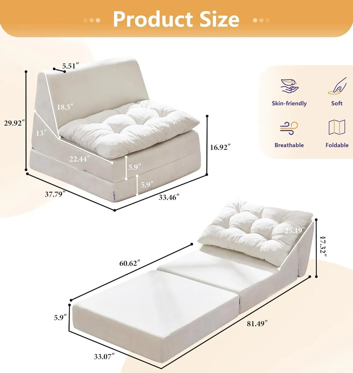 Folding Sofa Bed Large Comfy Floor Lounger - Image 2