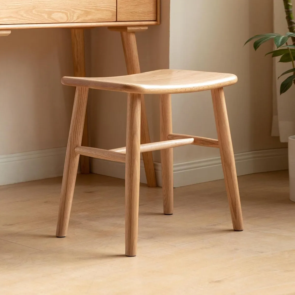 100% Oak Solid Wood Dressing Stool with Curved - Image 1