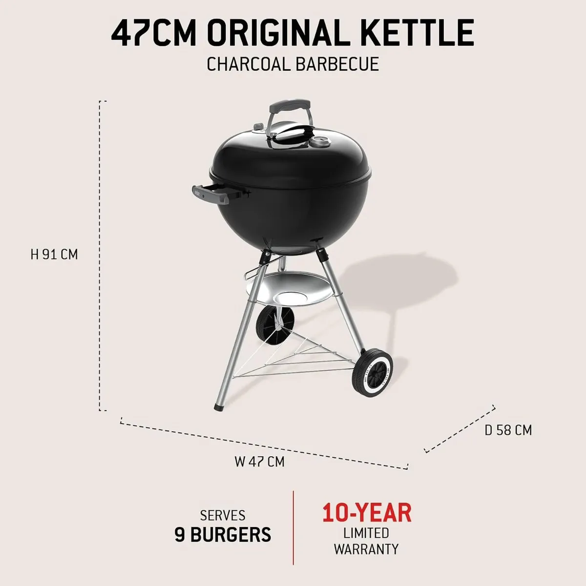 Original Kettle Barbecue 47CM with Stand Wheels - Image 4