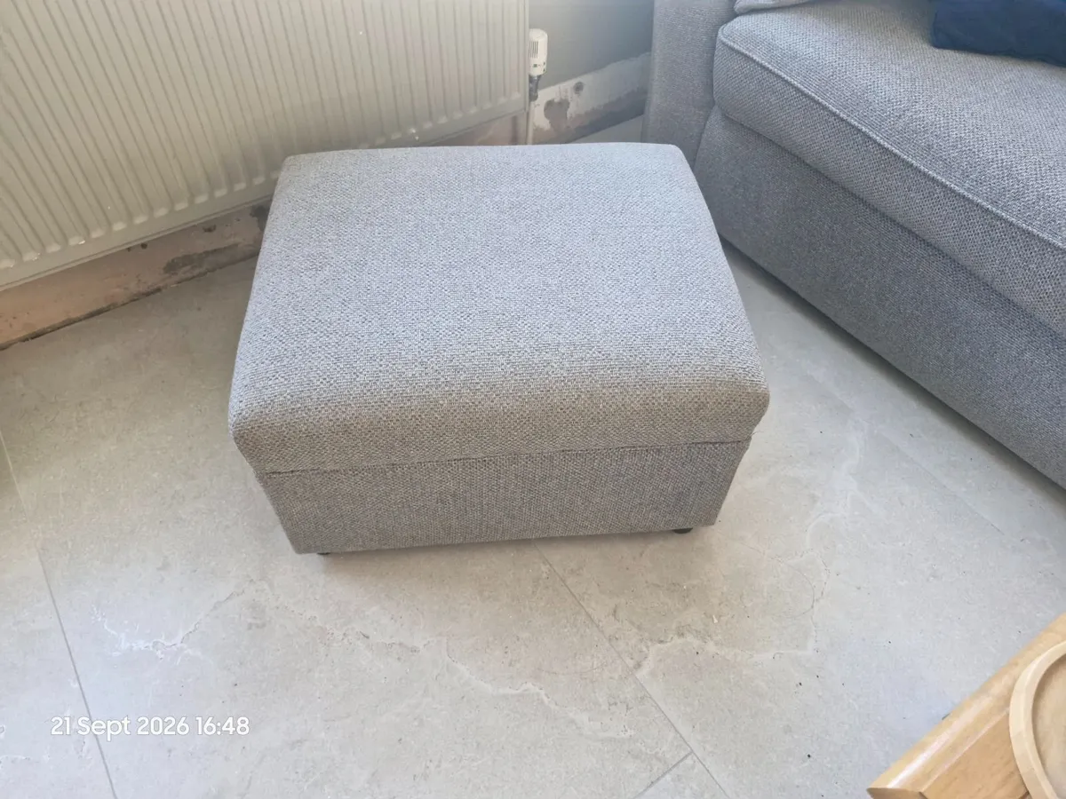Light Grey 3 & 2 Seater Sofa + 2 Footstools - Image 2