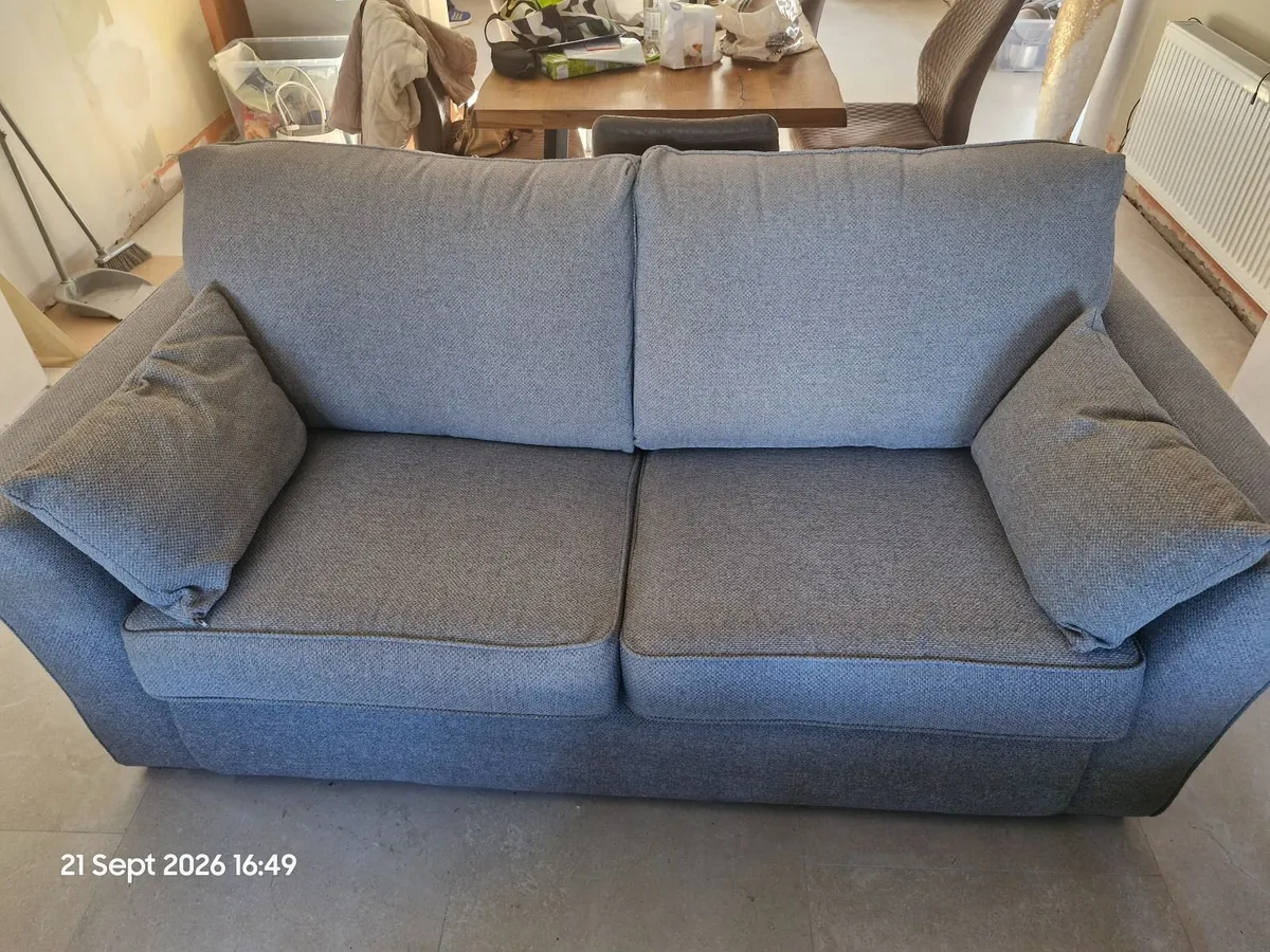 Light Grey 3 & 2 Seater Sofa + 2 Footstools - Image 1