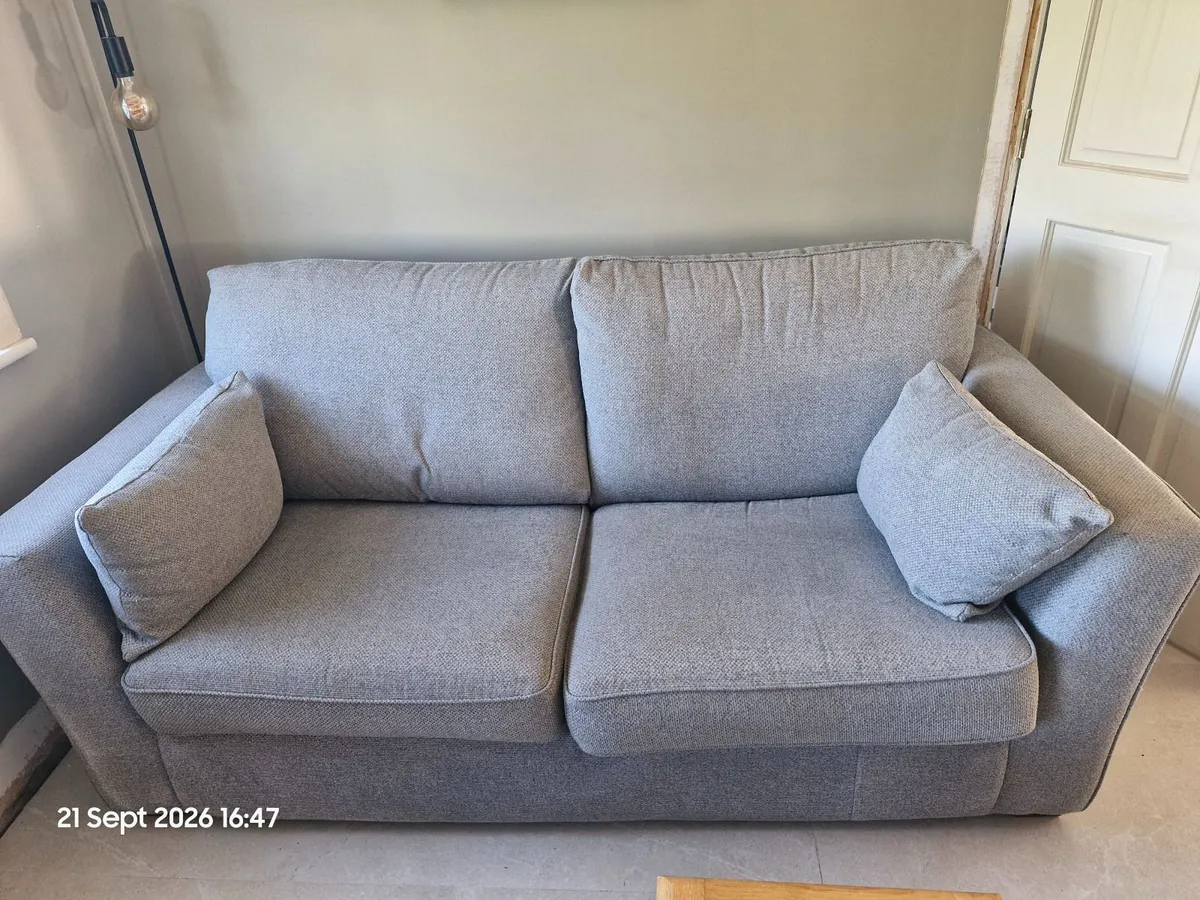 Light Grey 3 & 2 Seater Sofa + 2 Footstools - Image 3