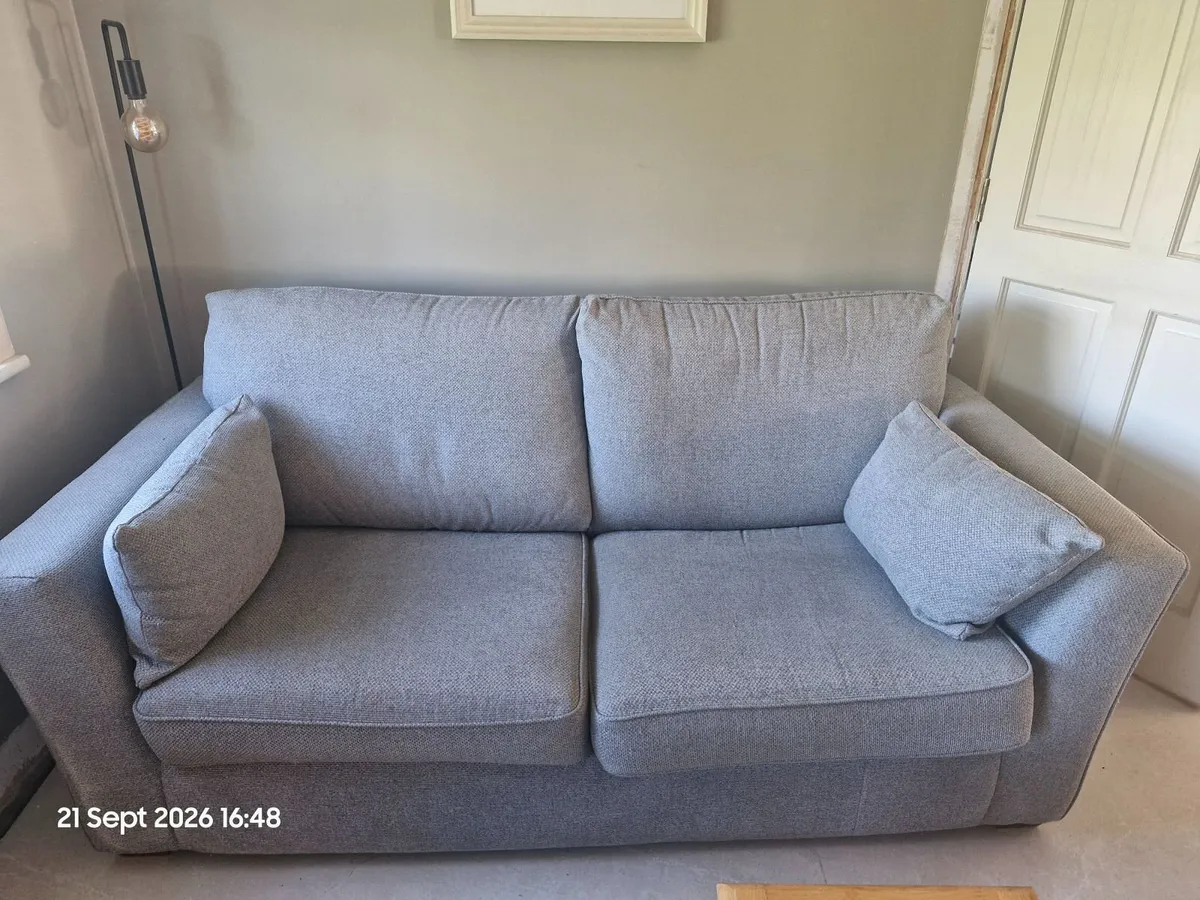Light Grey 3 & 2 Seater Sofa + 2 Footstools - Image 4