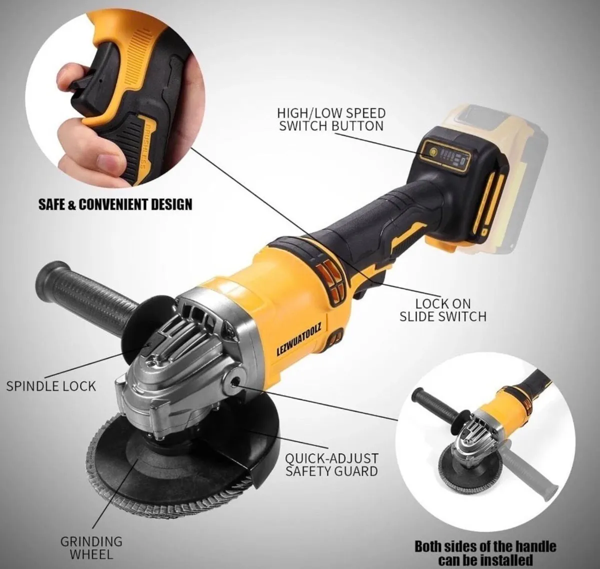 NEW 21V 125mm Brushless Cordless Angle Grinder - Image 4