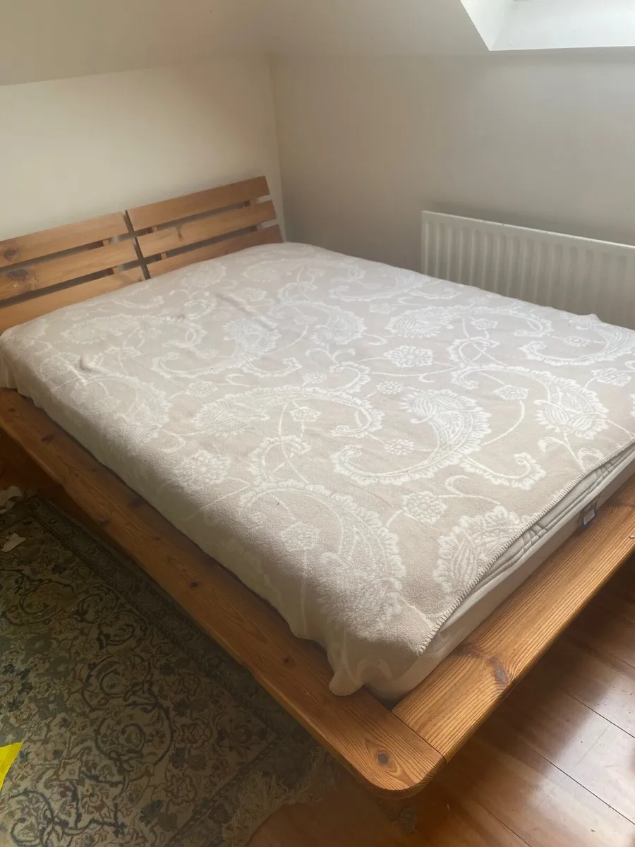 Wooden pine frame bed & mattress