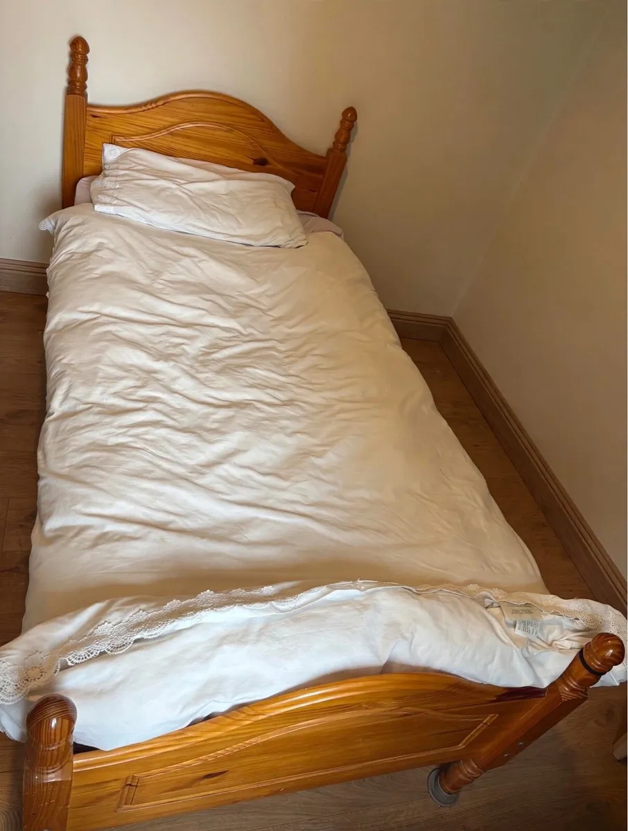 Single Pine Bed & Mattress - Image 1