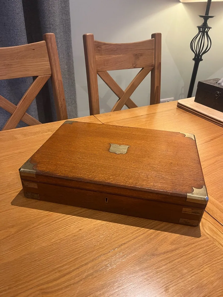 Antique Oak & Brass Box WW1 connection - Image 2