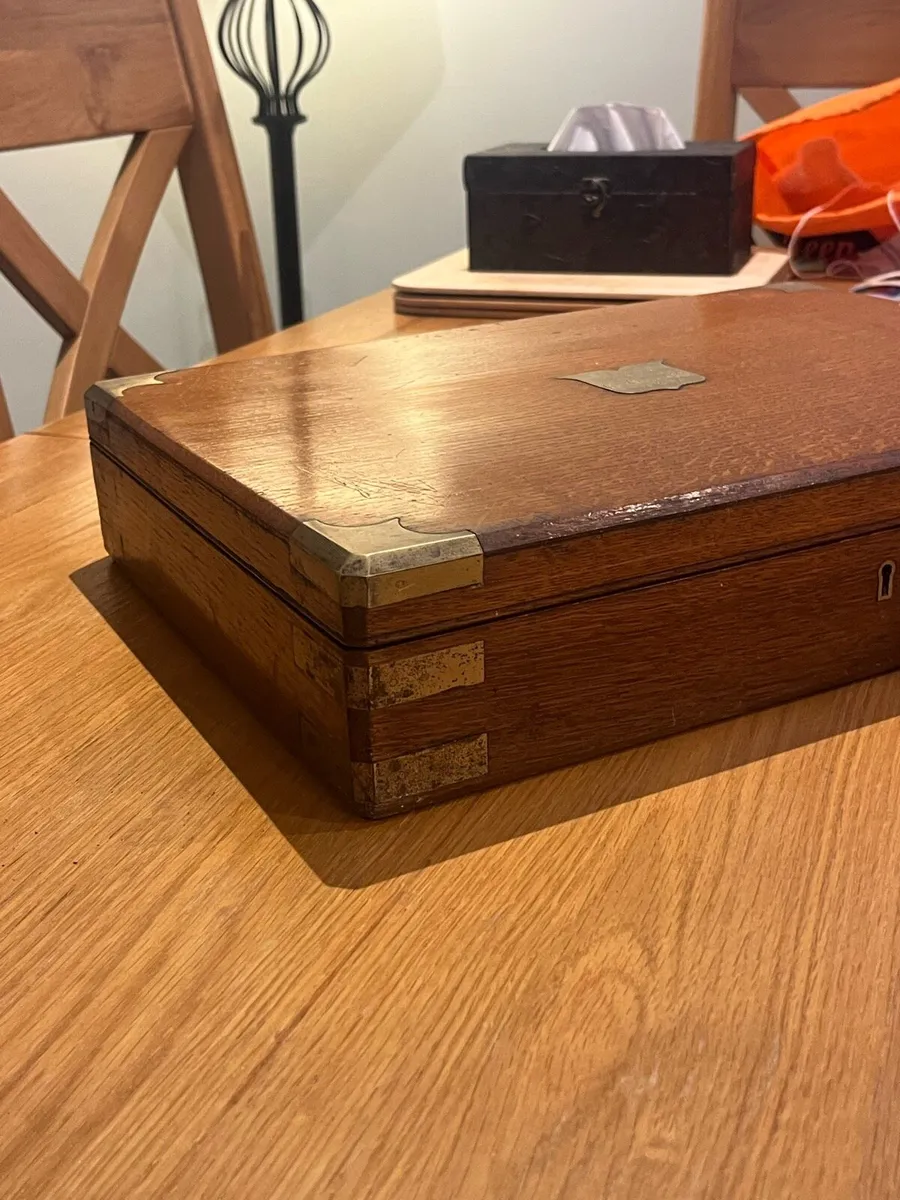 Antique Oak & Brass Box WW1 connection - Image 4