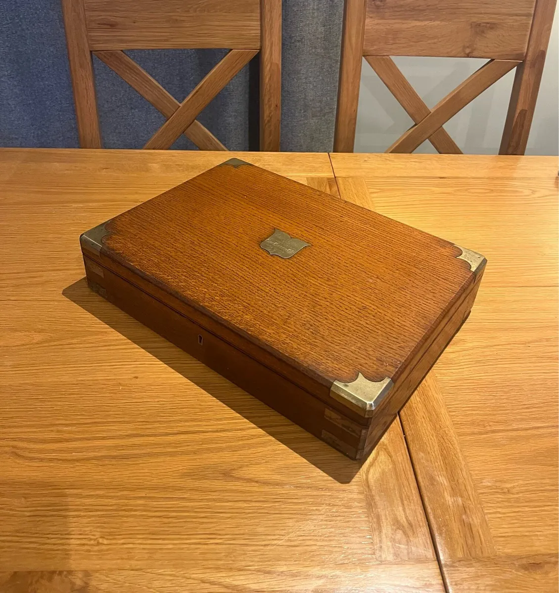 Antique Oak & Brass Box WW1 connection - Image 1