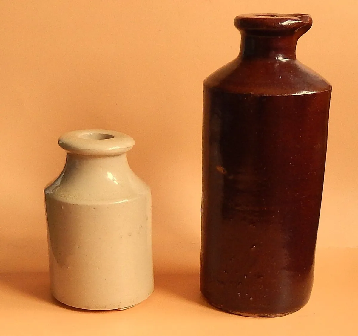 2 Small Antique Glazed Stoneware Ink Bottles - Image 2