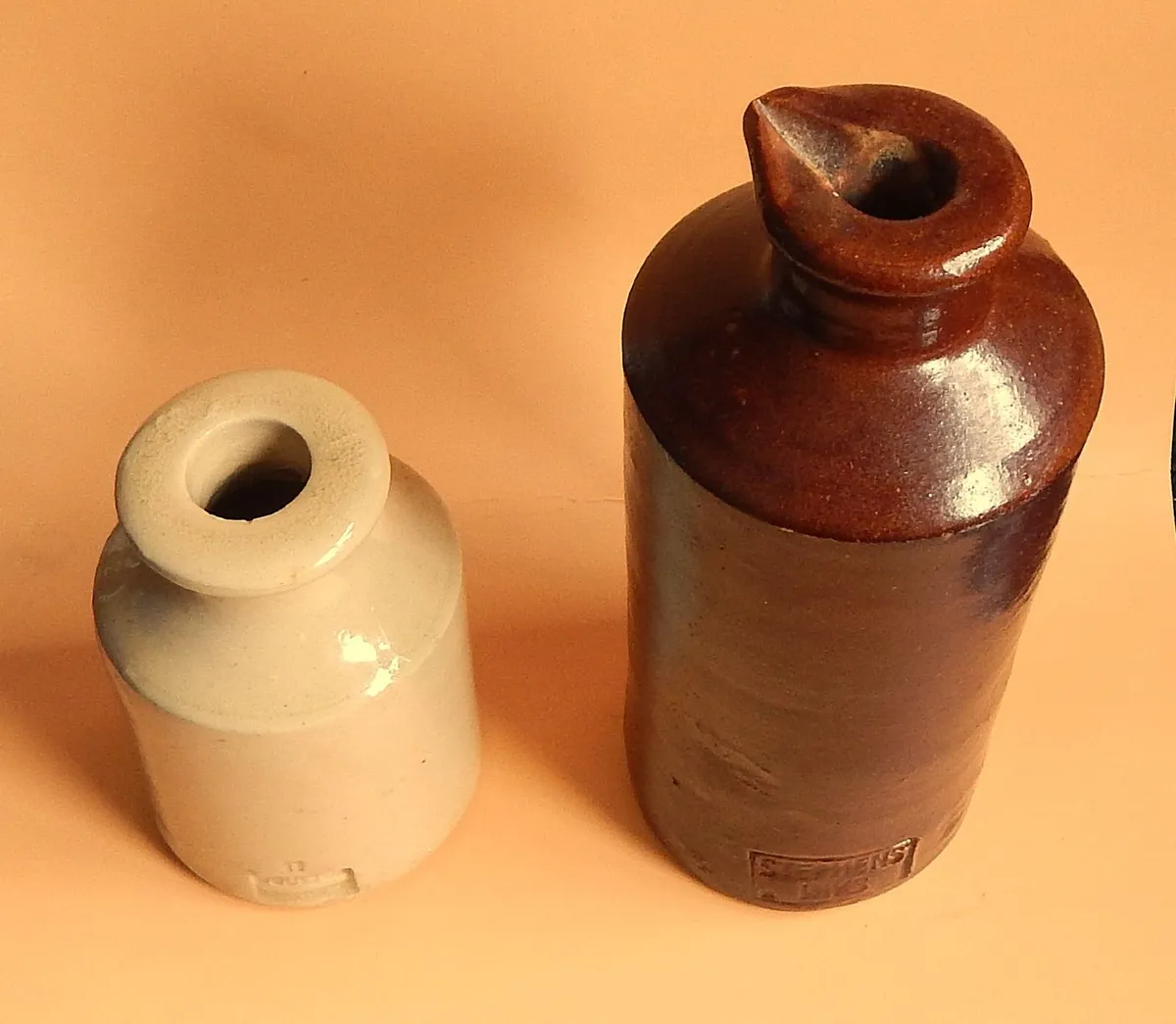 2 Small Antique Glazed Stoneware Ink Bottles - Image 3