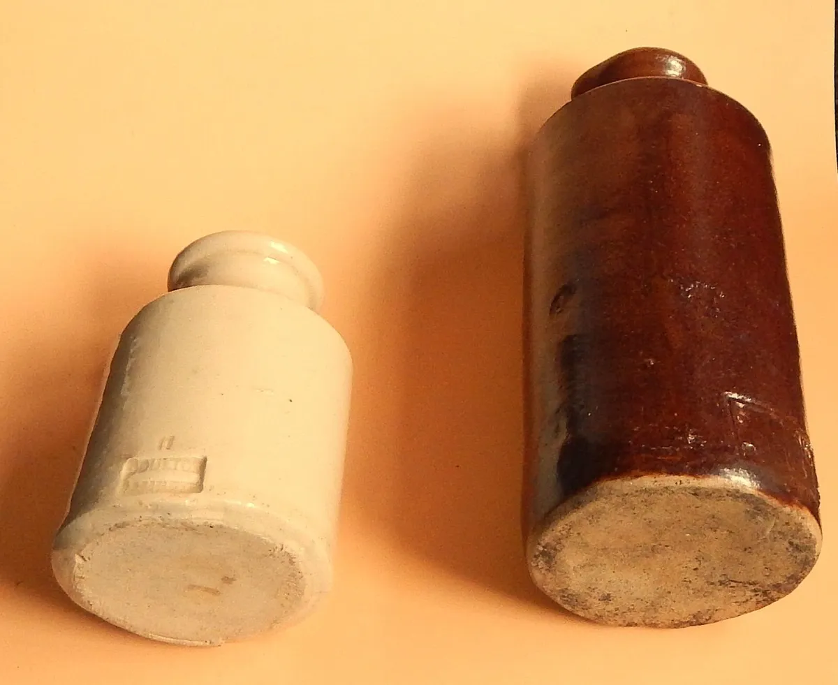 2 Small Antique Glazed Stoneware Ink Bottles - Image 4