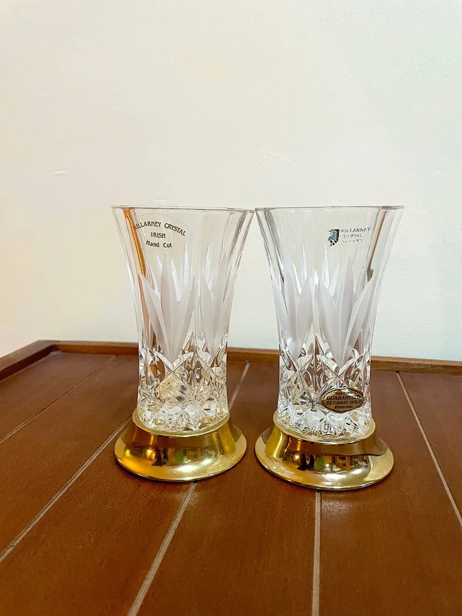 2 Killarney Crystal Vases 22ct Gold Finish bases - Image 2