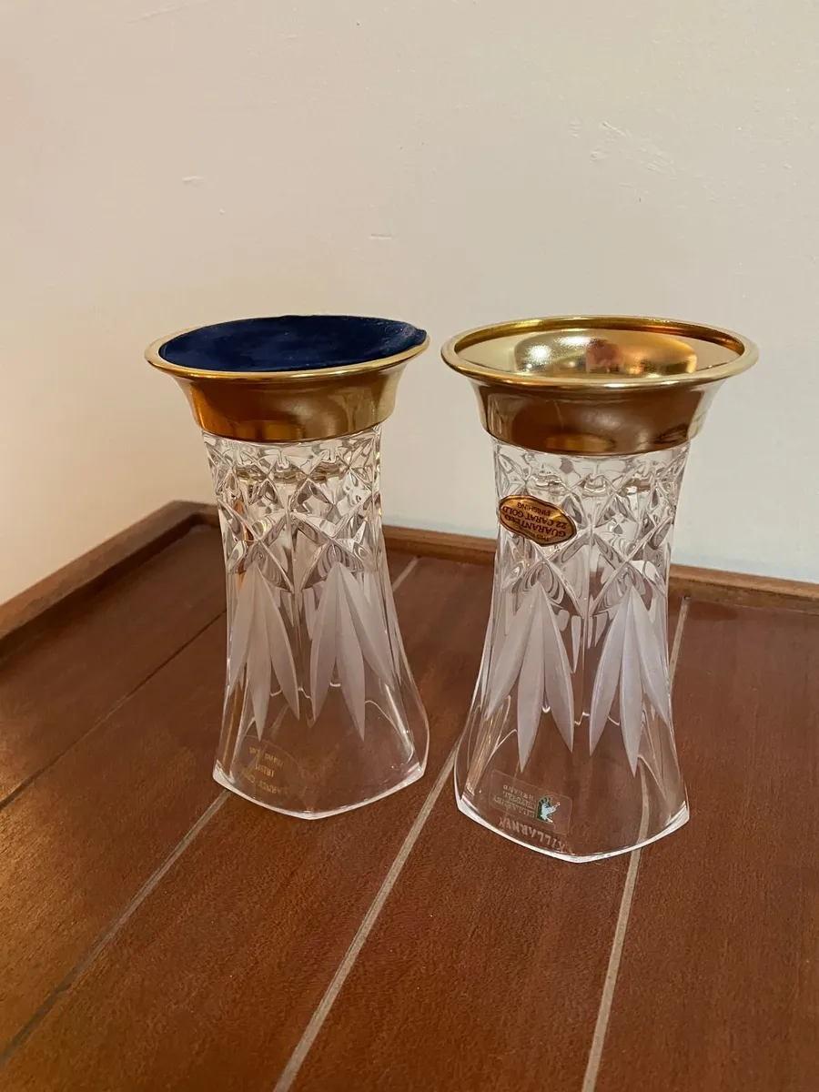 2 Killarney Crystal Vases 22ct Gold Finish bases - Image 4
