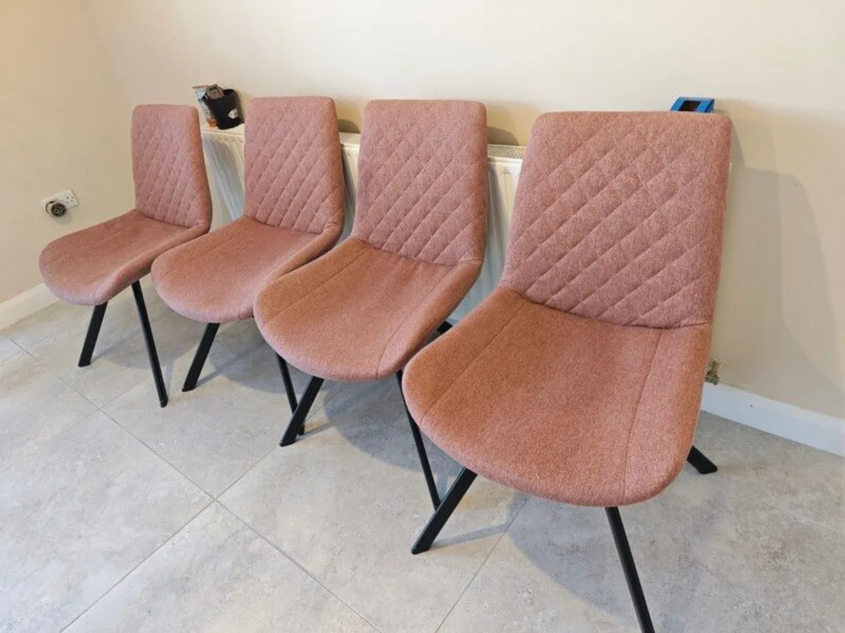 Set of 4 modern dining chairs - dusty-rose fabric with black legs - Image 2