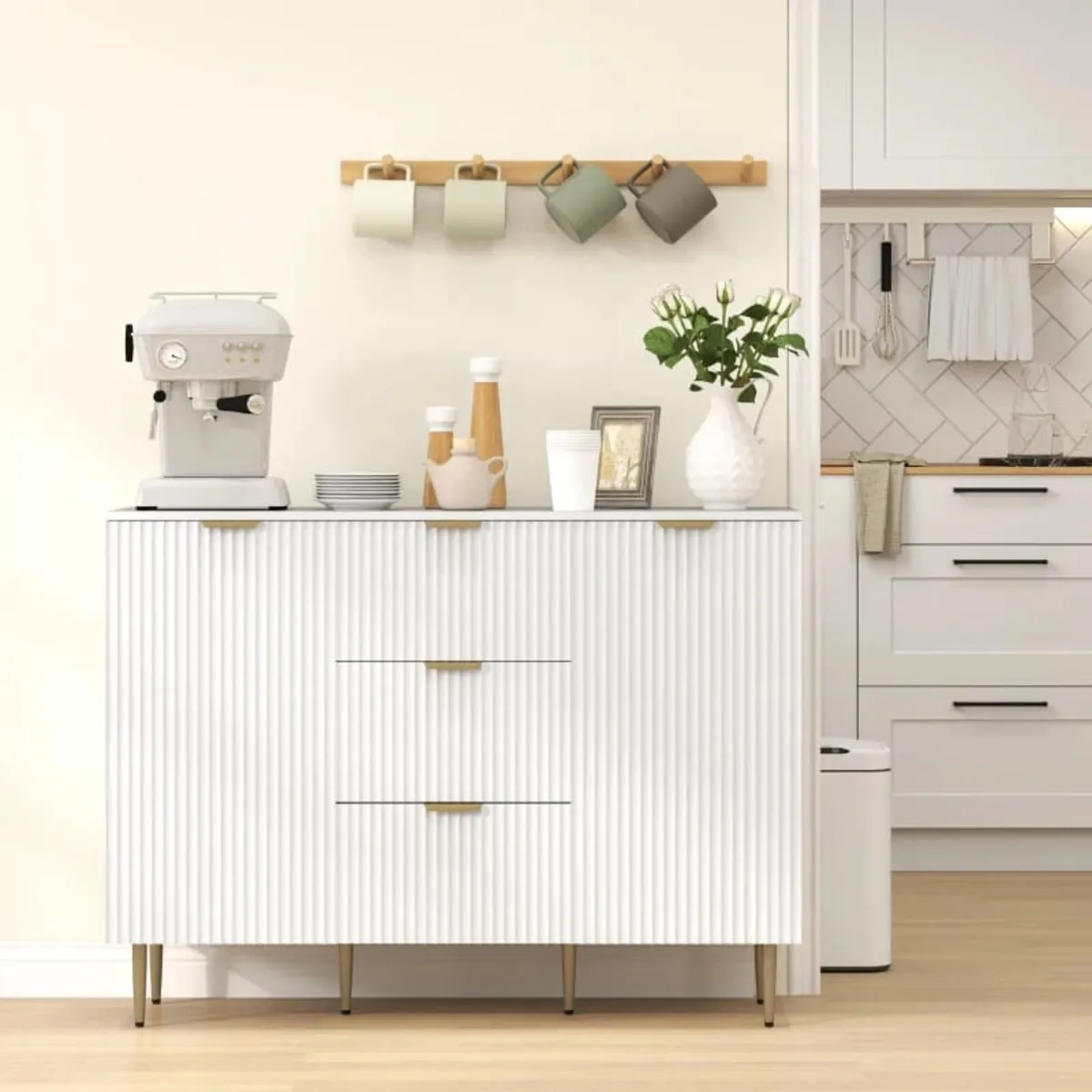 2-Door Sideboard with 3 Drawers and Adjustable She - Image 1