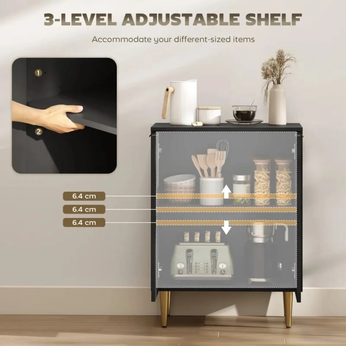 Sideboard Buffet Cabinet, Modern Kitchen Storage C - Image 4