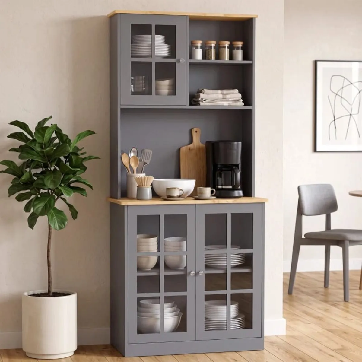 Kitchen Pantry, Buffet Hutch with 3 Storage Cabine - Image 1