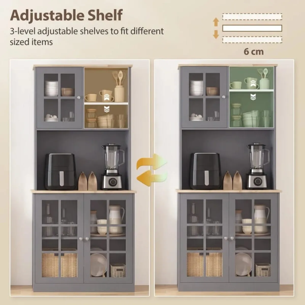Kitchen Pantry, Buffet Hutch with 3 Storage Cabine - Image 3