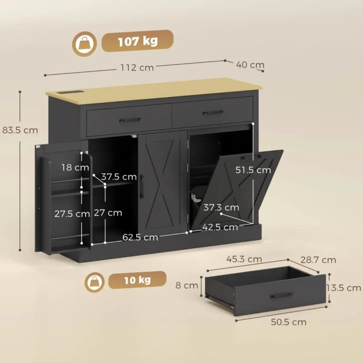 Tilt Out Trash Cabinet with Charging Station, Kitc - Image 4