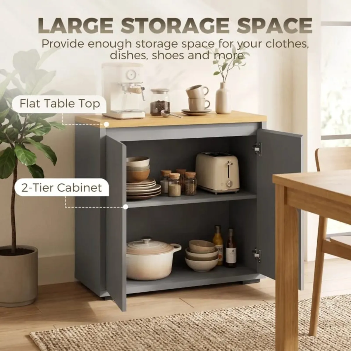 Kitchen Sideboard, Storage Cabinet with Double Doo - Image 4