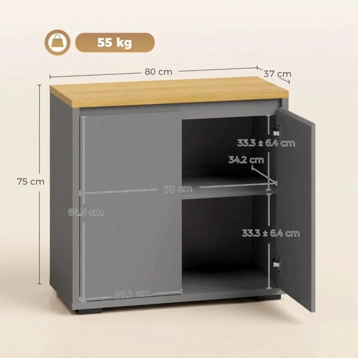 Kitchen Sideboard, Storage Cabinet with Double Doo - Image 3