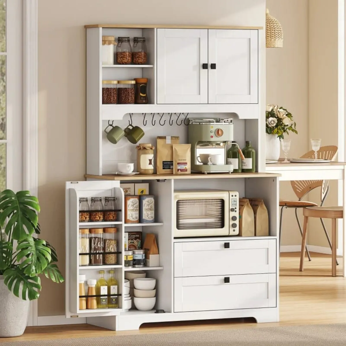 Pantry Cabinet with 3 Doors 2 Drawers 3 Door Shelv - Image 4