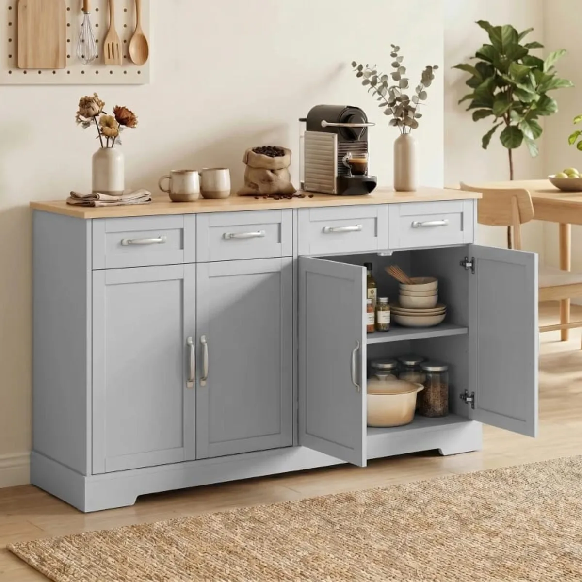 Sideboard Buffet Cabinet, 140 cm Kitchen Storage C - Image 1