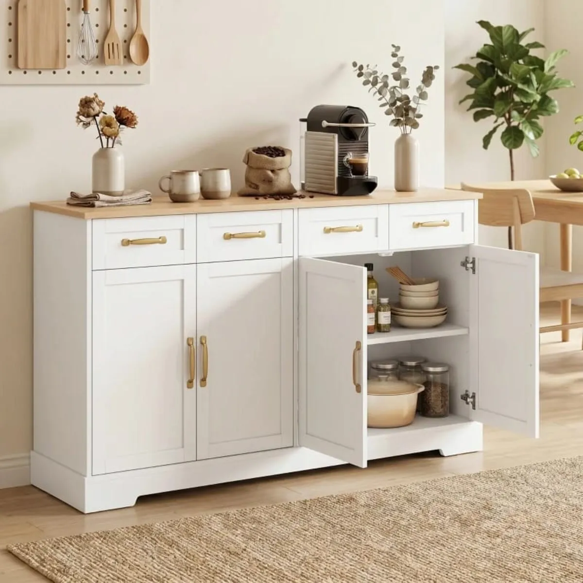 Sideboard Buffet Cabinet, 140 cm Kitchen Storage C - Image 1
