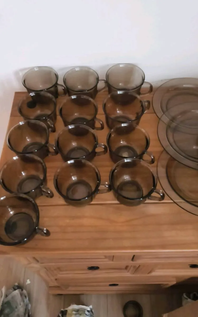 perfect condition 30 piece smoke glass crockery - Image 1