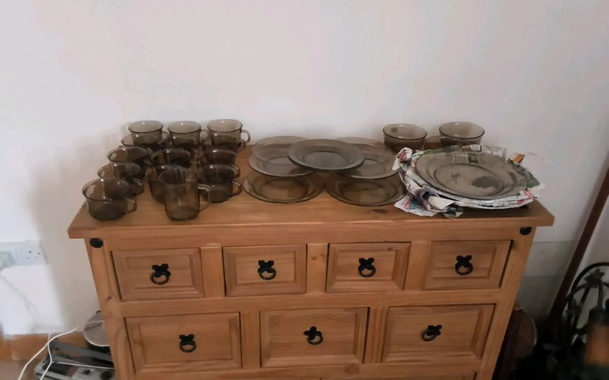 perfect condition 30 piece smoke glass crockery - Image 2