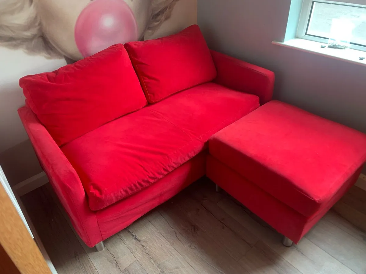 Red 2-Seater Sofa & Matching Footstool – €100 - Image 2