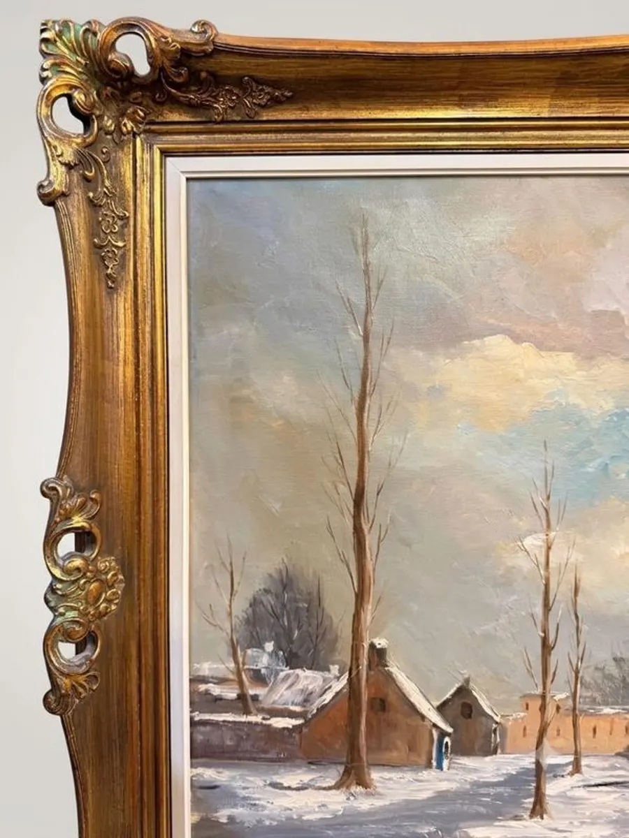 Magnificent Large-Scale Dutch Winter River Landscape Oil Painting - Image 3