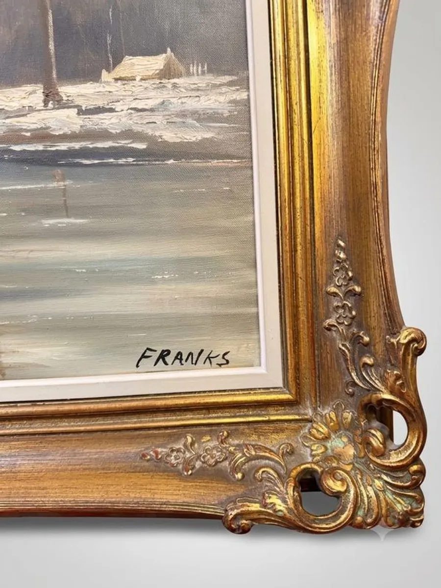 Magnificent Large-Scale Dutch Winter River Landscape Oil Painting - Image 2