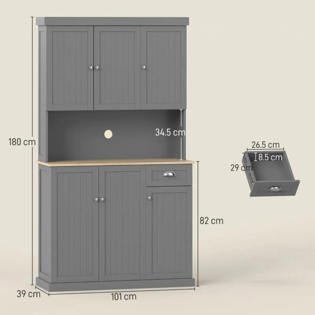 180cm Freestanding Kitchen Cabinet, Modern Storage - Image 2