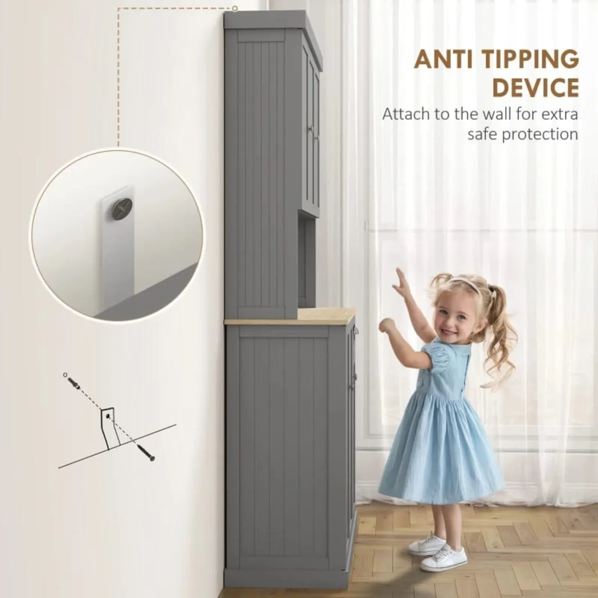 180cm Freestanding Kitchen Cabinet, Modern Storage - Image 4