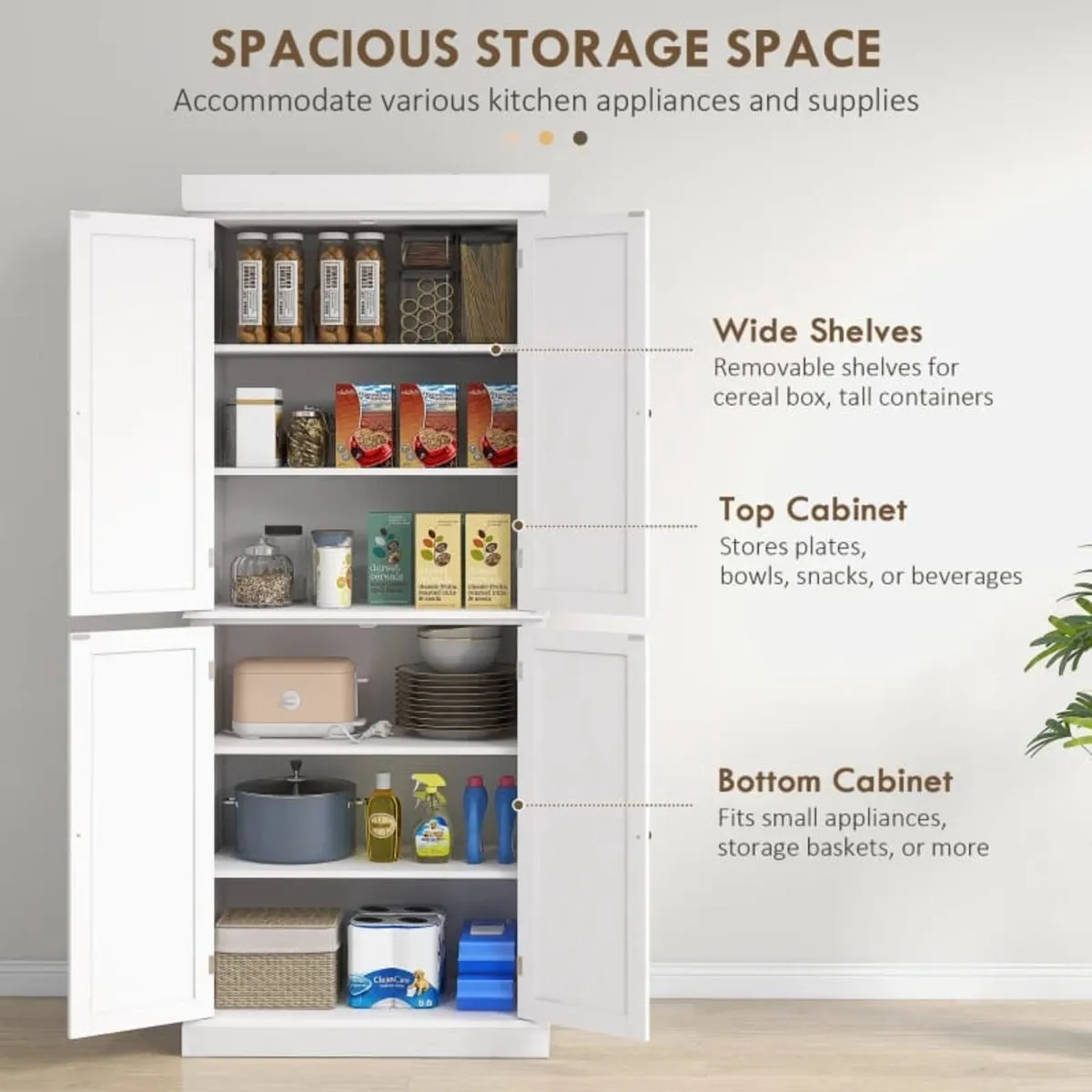 Freestanding Kitchen Cupboard with 4 Doors, Storag - Image 3